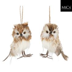 Ornament owl brown assorted 