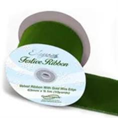  Velvet Ribbon with Wired Edge Green