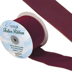  Velvet Ribbon with Wired Edge Burgundy