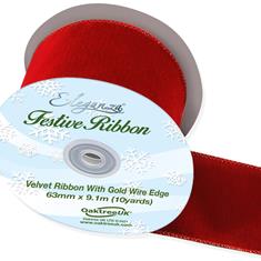 Eleganza Velvet Ribbon with Wired Edge Red