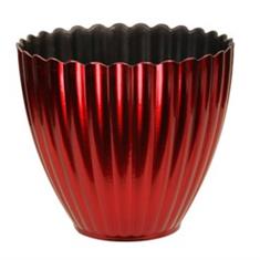 Plastic Flower Pot Ribbed Red