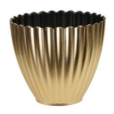 Plastic Flower Pot Gold Ribbed 