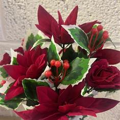 Velvet Poinsettia Bush W Holly