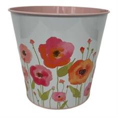 PAINTED FLOWER ZINC POT D15